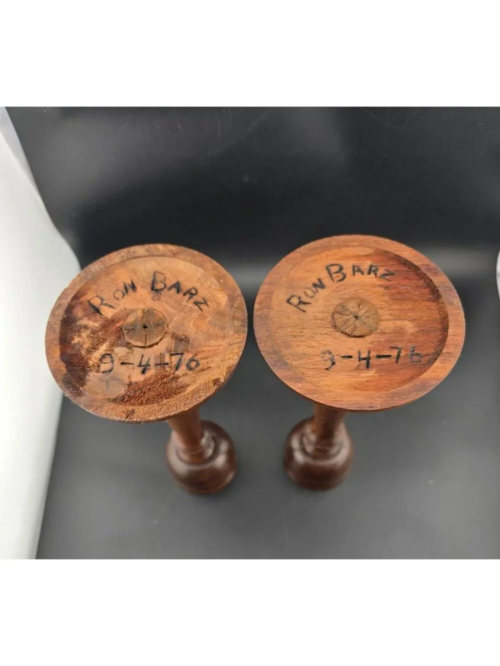Vntg Hand Turned Wooden Candlesticks Pair/Set 7-Inch Vintage 1976 Signed